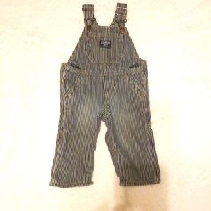 Distressed OshKosh stripped‎ overalls